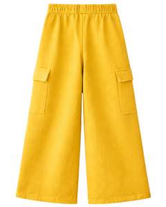 Pantalones Deportivos Cargo de Pierna Ancha Color Amarillo Mostaza para Mujer, Cintura Elástica, Pantalones Casuales de Felpa, Corte Holgado, Ropa Urbana, Cómodos para Invierno - Product Image 1