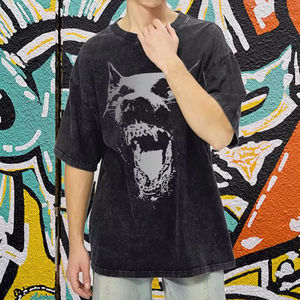 Camisetas de hombre de corte holgado y extragrande con dobladillo sin rematar, con logo personalizado impreso, estilo hip hop, gráfico, desgastado, estilo vintage, tela de lana. - Product Image 6