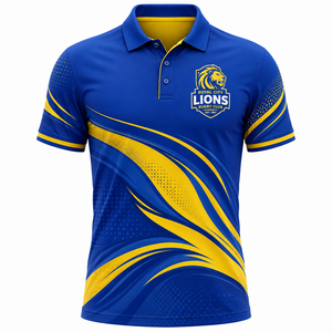 Camisa Casual de Manga Corta para Hombre Royal City Lions, con Botones, Tejida, con Estampado de Rayas Azules y Amarillas, Ecológica, de Secado Rápido y Transpirable - Product Image 1