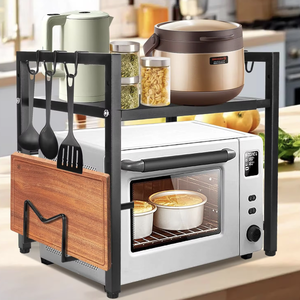 OEM/ODM Vietnam Extendable Kitchen Storage Rack Metal Countertop <b>Shelf</b> Microwave Oven Stand with <b>Hooks</b> Organizer - Product Image 5