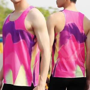 Débardeur pour homme en polyester respirant à col rond, imprimé montagne et lac rose, sans manches, tricoté, décontracté, pour le sport - Product Image 4