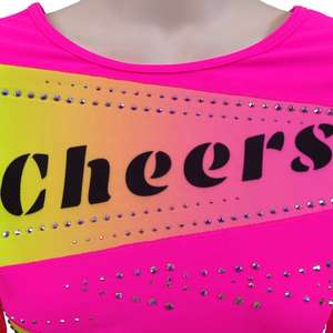 Nuevo Uniforme de Porristas con Estampado Rosa y Amarillo, Pedrería, Impresión por Sublimación Profesional, Estilo Falda, 100% Poliéster, Personalizable - Product Image 6