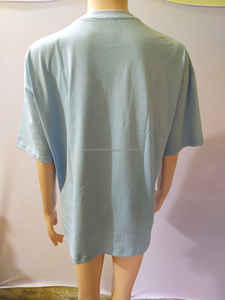 Camiseta de punto azul cielo personalizada para mujer, Camiseta holgada de gran tamaño, 100% algodón, hombros descubiertos, longitud hasta la rodilla, cuello redondo, talla grande - Product Image 6