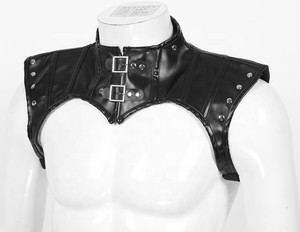 Gilet gothique pour homme en cuir PU avec harnais de poitrine, col montant, boucles et rivets, grande taille, vêtement d'extérieur d'hiver - Product Image 6