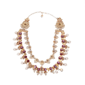 Fashion Women's Wedding Jewelry Set Two-Layer Matte Necklace and Earrings with Zircon Gold Plated Alloy - Product Image 2