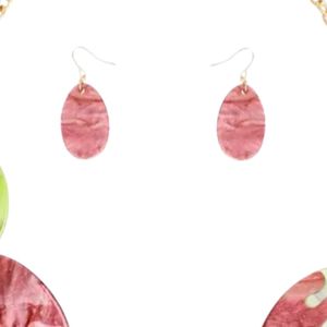 Ensemble collier et boucles d'oreilles assortis rose et vert, bijoux de mode pour femme, pendentif élégant, accessoire de fête, cadeau stylé - Product Image 4