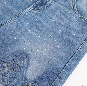 Jean large en denim patchwork à strass pour femme, effet usé, transparent, taille haute, coupe ample, délavage vintage - Product Image 3