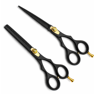 Professional Beauty <b>Barber</b> Scissors <b>Set</b> Sharp High-quality Customize Available Right-Handed Stainless Steel 30 Teeth Black Color - Product Image 1