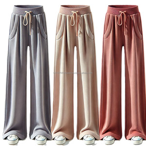 Của phụ nữ 100% cotton bùng chạy bộ quần thoáng khí mềm mại baggy rộng thẳng chân mồ hôi gân eo phẳng phía trước túi bên - Product Image 6