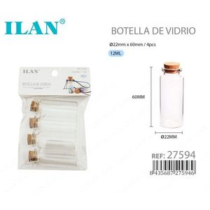 Bottiglia in vetro ILAN 22mm X 60mm 12ml con tappo in sughero per conservazione - Product Image 1