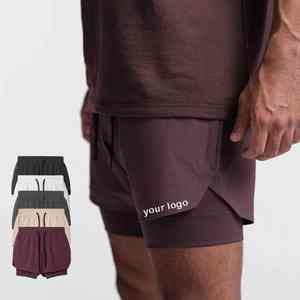 Shorts de sport pour hommes à double couche avec logo frontal, 100% polyester, séchage rapide, respirant, anti-transpiration, pour la course et le basketball - Product Image 5