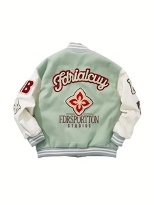 High Quality Custom Embroidery Breathable Eco-Friendly 100% Cotton <b>Fleece</b> <b>Lining</b> Varsity <b>Jacket</b> Men Baseball College Streetwear - Product Image 5