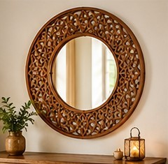 Handmade Modern Bronze Water Hyacinth Straw Round Wall <b>Hanging</b> Decorative <b>Mirror</b> for Living Room Wedding Home Decoration - Product Image 1