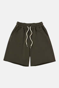 Shorts de sport décontractés 100 % coton pour hommes, 360g, taille mi-haute élastique côtelée à la française, motif uni imprimé numériquement, tricoté à chaud en laine peignée - Product Image 4