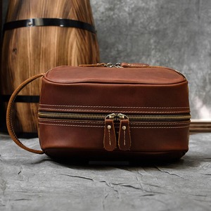Professional Makeup Artist Handbag Leather Zipper Cosmetic <b>Bags</b> Custom Logo Travel Makeup <b>Bag</b> Brown colour Leather Cosmetic <b>Bags</b> - Product Image 2