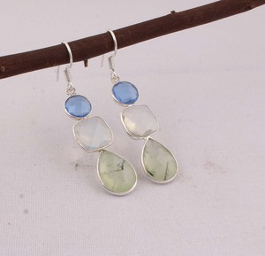 Wholesale Natural Prehnite <b>Earrings</b> 925 <b>Sterling</b> <b>Silver</b> Multi Gemstone Jewelry Manufacturer Handcrafted Green Stone <b>Dangle</b> - Product Image 1
