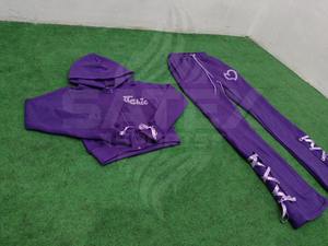 Ensemble de survêtement unisexe d'hiver en coton 100% avec broderie effet vieilli, style streetwear, coupe évasée, délavé à l'acide, personnalisé, comprenant un sweat à capuche et un pantalon de survêtement ample - Product Image 2