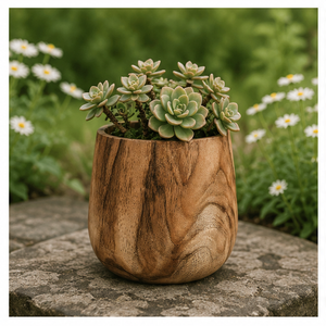 Maceta de Madera Maciza Tallada a Mano Ecológica para Suculentas, Maceta de Madera para Decoración de Jardín Interior de Escritorio, Personalizada OEM - Product Image 4