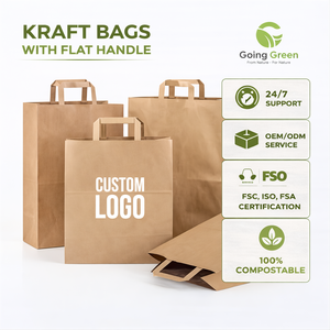 Bolsas de Papel Planas Impresas con Logotipo Personalizado, Reciclables, Blancas y Marrones, para Comida para Llevar, Bolsas de Papel Kraft con Asas Planas - Product Image 1