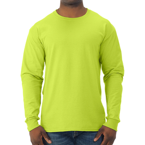 T-shirt à manches longues pour homme, coupe classique, bleu marine uni, 100% coton, décontracté, col rond, tissu tricoté, écologique, séchage rapide, respirant - Product Image 4