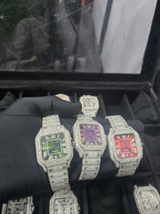 Nuevo y elegante reloj analógico de acero inoxidable con moissanita estilo hip hop, reloj combinado mecánico automático con cristal de zafiro. - Product Image 4