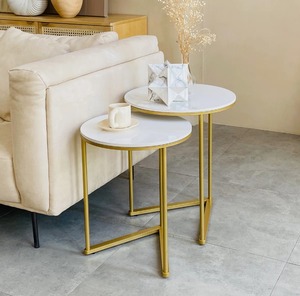 Contemporary Marble Top <b>Nesting</b> <b>Tables</b> <b>Set</b> with Gold Frame Elegant <b>Coffee</b> <b>Table</b> Furniture for Home Decor Cheap Price - Product Image 4