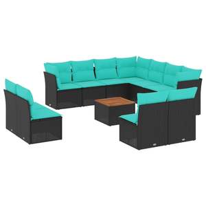 Juego de Sofás de Patio de 12 Piezas en Poliratán Negro con Cojines, Elegante Colección de Muebles para Exteriores - Product Image 2