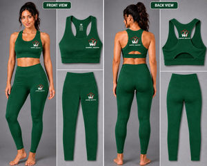 Ensemble de yoga vert pour femmes Warpro Industry, haut court et leggings taille haute, 2 pièces, vêtements de sport, couleur unie, respirant, en spandex - Product Image 6