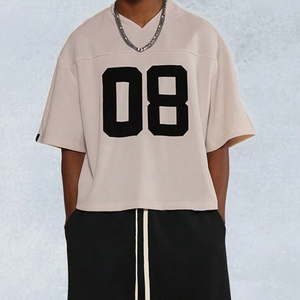 Men V-Neck Short Sleeve Football Jersey 08 Print Relaxed Fit Cotton <b>Polyester</b> Blend Adult Unisex All Seasons - Product Image 1