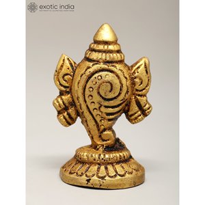 1 Inch Small Handmade Brass Shankha Chakra <b>statue</b> in Pair Decorative Objects Made in India - Product Image 4