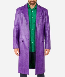 Men's Purple <b>Long</b> PU <b>Leather</b> Coat Crocodile Animal Print Turn Down Collar Single Breasted Jokar <b>Jacket</b> - Product Image 1