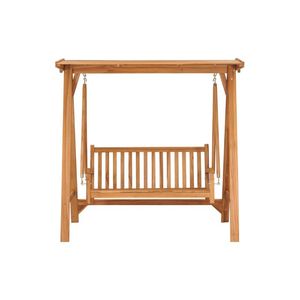 Solid Teak Wood Contemporary Hanging Chair with Sunshade Roof 3-Seater Patio <b>Swing</b> Bench Four-Legged <b>Frame</b> - Product Image 2
