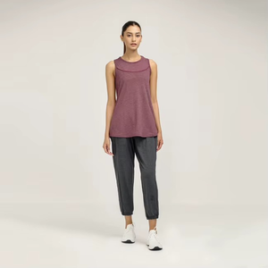 Camiseta sin mangas de punto para mujer, color morado liso, cuello redondo, transpirable, estilo minimalista, corte regular - Product Image 2