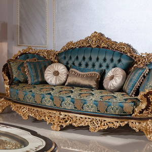 Juego de Sofás de Madera de Teca Real de Lujo para Sala de Estar, Muebles Antiguos Tapizados y Tallados a Mano de Estilo Europeo Clásico para Uso en Hoteles y Villas - Product Image 4