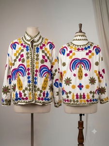 <b>White</b> Floral Suzani Velvet <b>Jacket</b> for Women Handmade Folk Embroidery Boho Ethnic Coat Wholesale Apparel Supplier - Product Image 3