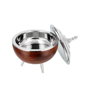 Vintage Luxury Wooden Round Casserole <b>Food</b> <b>Warmer</b> with Stainless Steel Lid and Silver Legs Durable & Eco-Friendly - Product Image 3