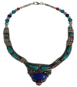 Tibétain argent semi-précieuses femmes colliers de perles mode bijoux personnalisés fabriqués en Inde NK-080423G - Product Image 1