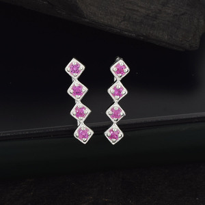 Producto Más Vendido en 2026, Pendientes de Plata de Ley 925 con Zafiro Rosa Natural Redondo, Joyería Fina al por Mayor - Product Image 2