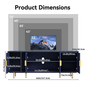 Mobile TV Moderno in Legno da 66 Pollici con Gambe Dorate, Centro Intrattenimento con Ante in Vetro e Spazio di Archiviazione per TV da 55 Pollici - Product Image 3