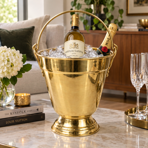 Seau à vin élégant sur piétement en laiton avec poignée en arche, refroidisseur à champagne de luxe pour bars et restaurants haut de gamme - Product Image 3