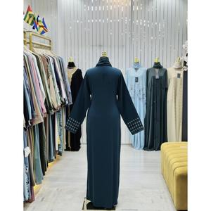 Wholesale Modest Dubai Beaded Sequined Long Sleeve <b>Abaya</b> Muslim Traditional Handmade Wedding Women Polyester Breathable V Neck - Product Image 6