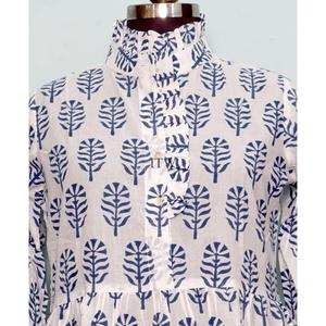 Robe longue évasée décontractée pour femme, en coton à imprimé floral, col en V, taille naturelle, manches longues, imprimé à la main, respirante, vente en gros - Product Image 6