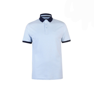 T-shirt pour homme bleu clair respirant à col rond, manches courtes, tricoté 100% coton, bordure contrastée, coupe classique, style décontracté - Product Image 6