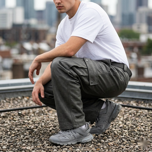 High Quality Custom Men's <b>Leather</b> <b>Pants</b> | Regular Fit Breathable Canvas Fabric Fashionable Casual Design - Product Image 3