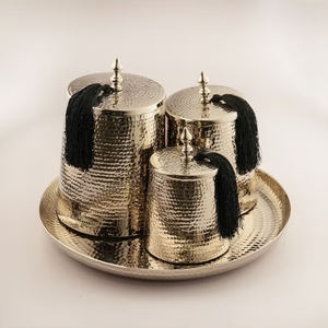 Ensemble de boîtes de rangement en métal, pots décoratifs de luxe, bol à pompons noirs pour comptoir de cuisine, emballé en carton - Product Image 1