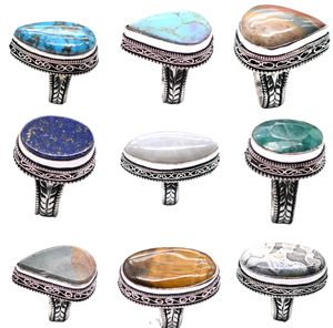 En gros, bagues vintage chrétiennes plaquées argent, avec pierres précieuses en laiton serties, brillantes et assorties, originales - Product Image 3