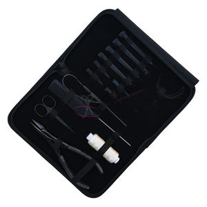 Professional Black Hair Extension <b>Tool</b> Kit 7-In Beads Flat Crimping Plier Loop <b>Tool</b> Wig <b>Thread</b> Tail Comb Curved Needles Scissor - Product Image 1