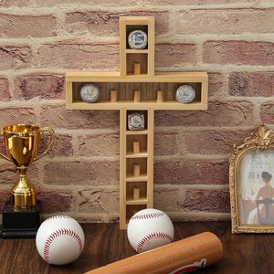Teenyyou Baseball Ring Holder <b>Display</b> <b>Case</b> 12 Posts Softball Championship Ring Holder 9x14 Inches Wall Mount Mango Wood - Product Image 1