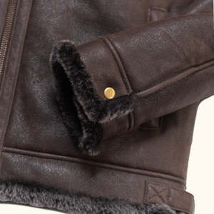 Blouson Bomber Homme en Cuir Véritable, Col Rabattable, Fermeture Éclair, Doublure Sherpa, Imperméable, Coupe-Vent, Vêtement d'Hiver - Product Image 3