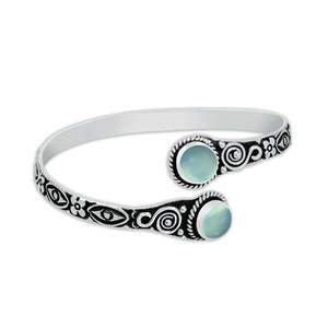 Bracelets élégants et tendance en pierres précieuses, chalcédoine aqua, plaqué argent, deux pierres de naissance, style bohème géométrique, haute qualité - Product Image 2
